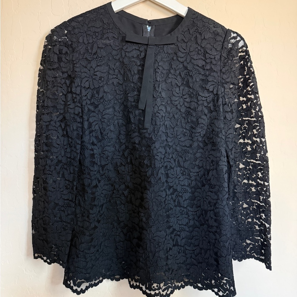 Dolce & Gabbana Black Lace Blouse Top with Neck Bow Classic Luxury